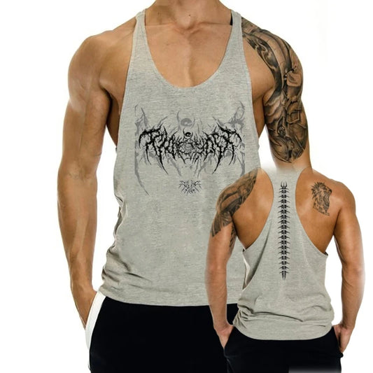 2025 New Cotton Exercise Gym Vest - Men's Muscle Sleeveless Sportswear, Front & Back Print Stringer for Bodybuilding Fitness