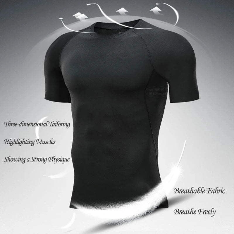 Running Training Sportswear Thin Quick-drying T-shirt Compression Sun Protection Shirt Gym Workout Bodybuilding Short-sleeved