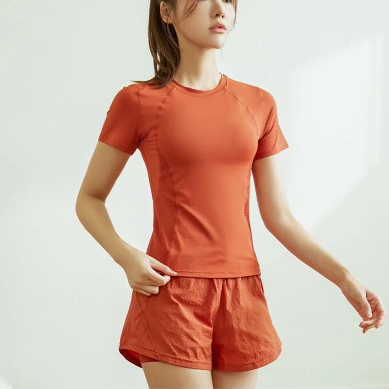 Women Gym Yoga Wear Sport High Waist Short Pocket Run Women Sportswear Fitness Outfi Push Up Quick Drying Summer Sport Clothing