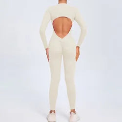 Women Sportwear Yoga Jumpsuit Zipper Long Sleeve Back Open Outfit Fitness Tracksuit Tight One-piece Gym Overalls Sports Bodysuit