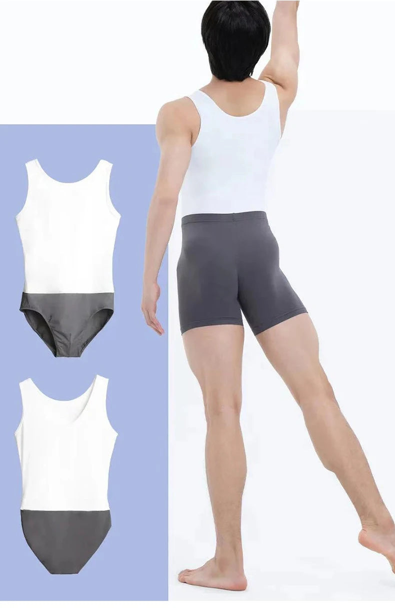 Ballet men's dance wear tights onesies vest nylon color matching training clothing professional gymnastics cloth