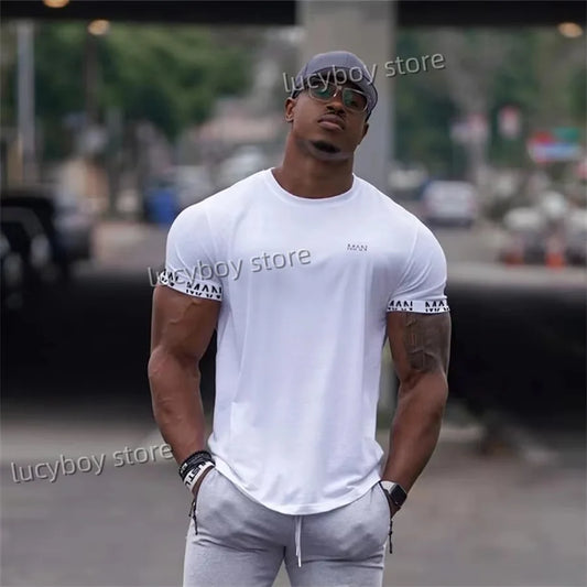 Men's Sports Outdoor Gym T Shirt Mans Casual Short Sleeve Tees Quick Drying Running Sportwear Men Oversized Tops men Clothing