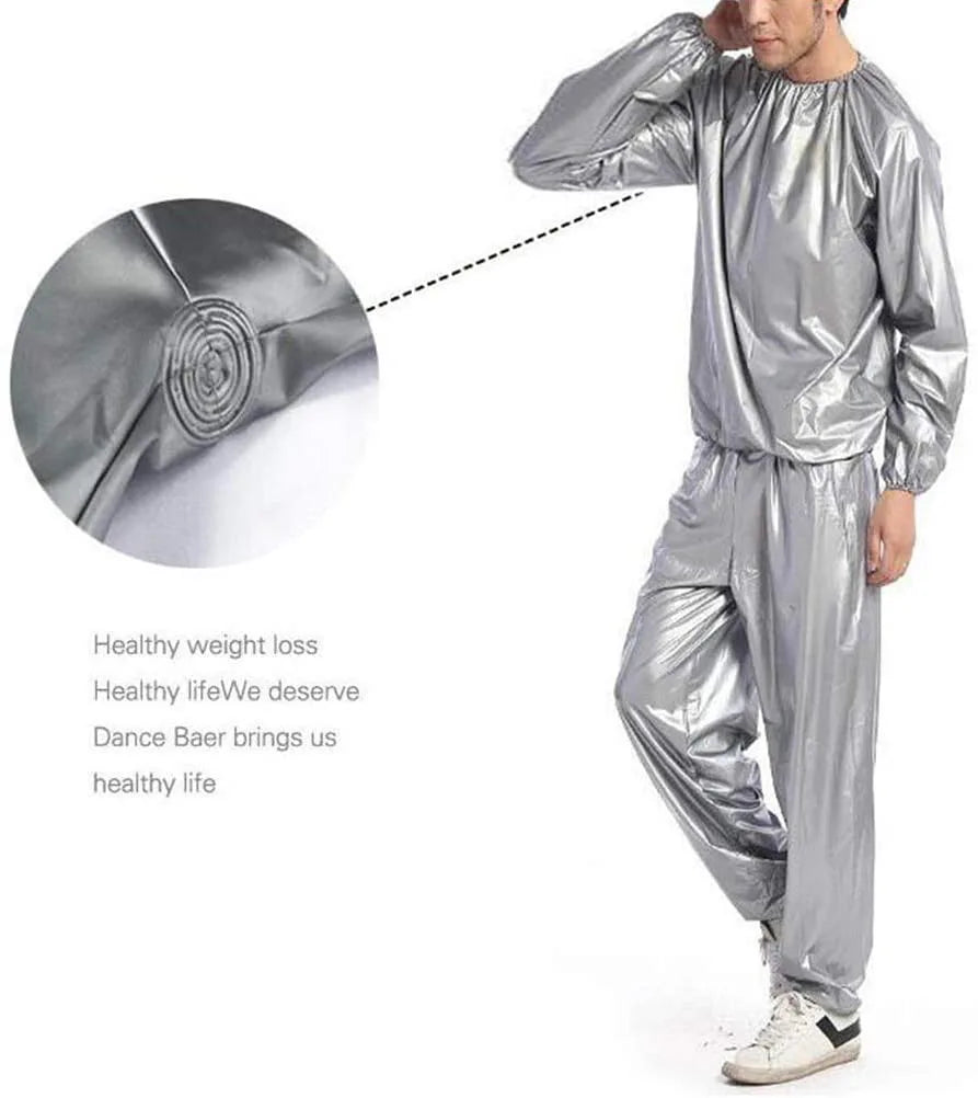 Men Women Sports Outfits Sauna Sweat Sets Long Sleeve Pullover Top Long Pants PVC Sweating Suit for Gym Workout Yoga Sportswear