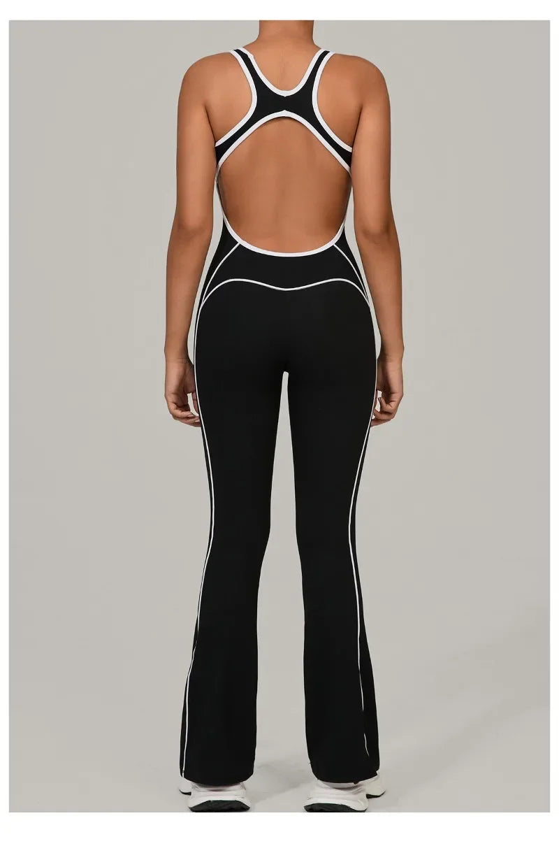 Yoga Jumpsuit Sports Fitness Hip Lifting Pleating Beautiful Back One-piece Micro Flared Workout Clothing Gym Bodysuit for Women