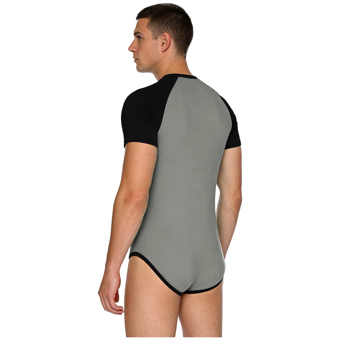 Men Adult Bodybuilding Wrestling Bodysuit Short Sleeve Slim Fit Shirt Jumpsuit for Daily Casual Workout Gym Sports Outfits