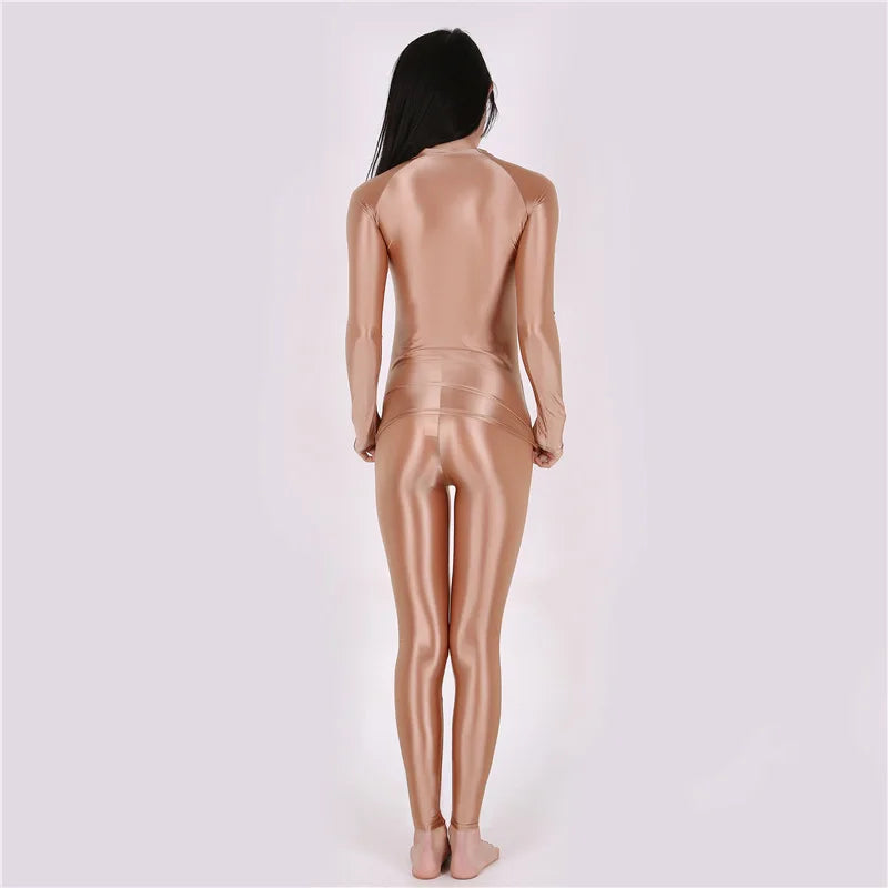 Yoga Suit Oily Pants+ Top Silky Shiny Sexy Workout Clothes for Women High Elastic Plus Size Gym Clothing Set