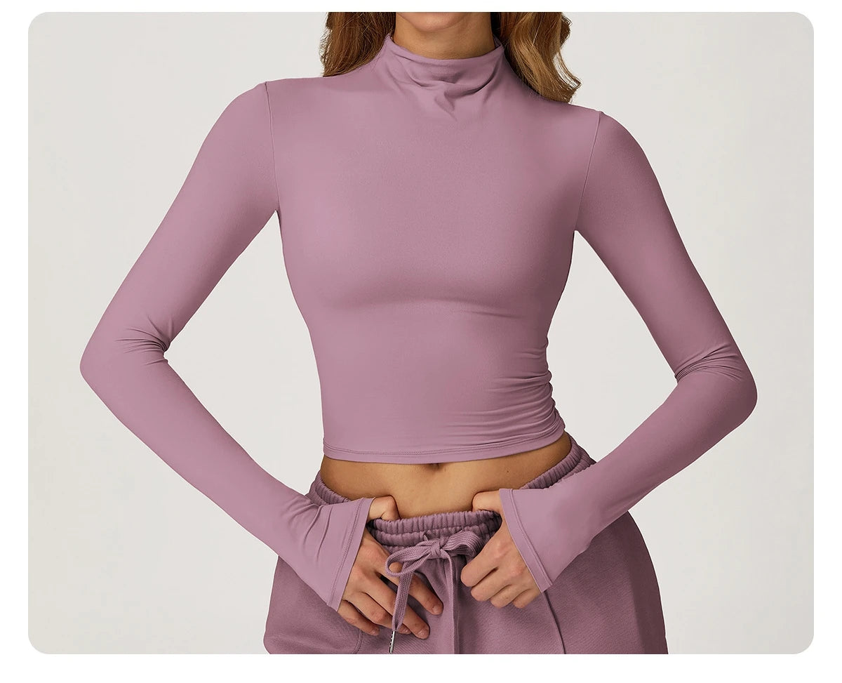 Yoga Shirts for Women 2025 Long Sleeve Quick-drying Fitness Sports Top Gym Clothes Workout Top High-necked Versatile Outer Wear
