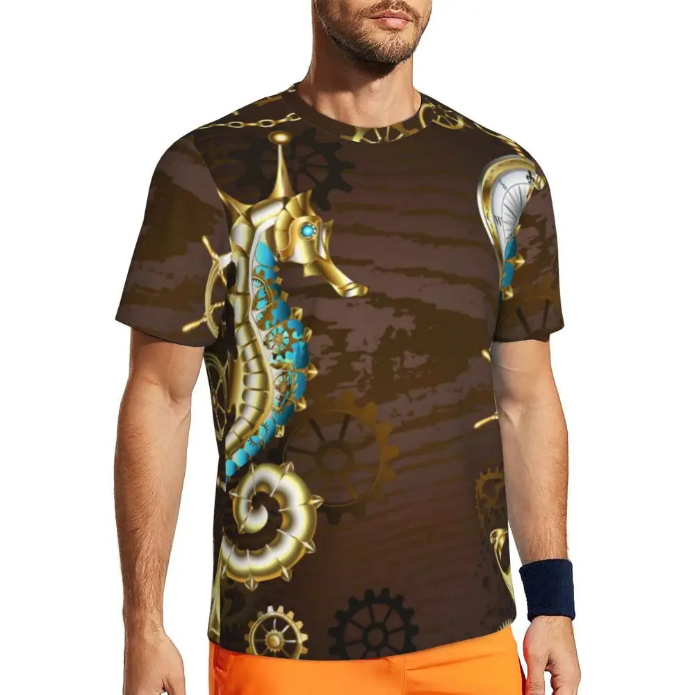 Gym T Shirt For Men Steampunk Design T-Shirts Fashion Wonderful Clockwork Vintage Summer Tees O Neck Streetwear Design Tops