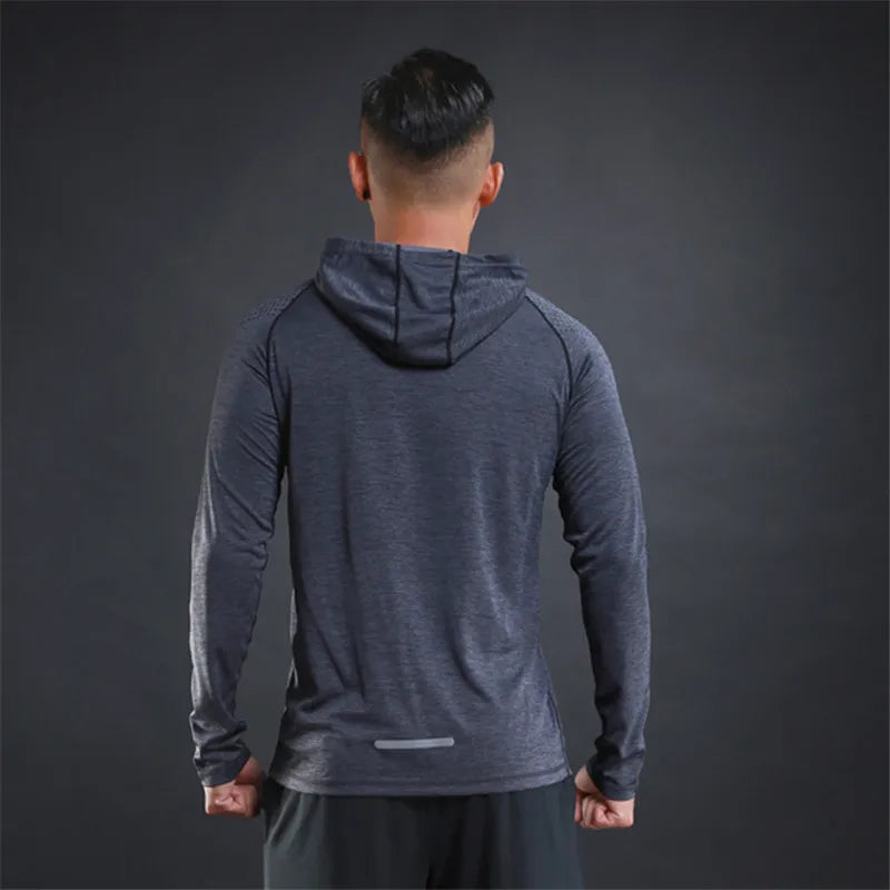 Men Elastic Running Tops Breathable Long Sleeve Gym t Shirt Male Casual Hooded t-Shirts Quick Dry Fitness Shirts Man Clothing
