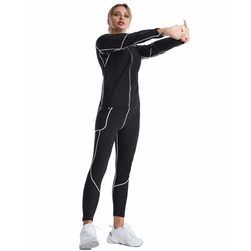 Sauna Suits for Women Gym Clothing Sets Running Fitness Exercise Sportswear Pants Weight Loss Sweating Sports Suit Workout Tops