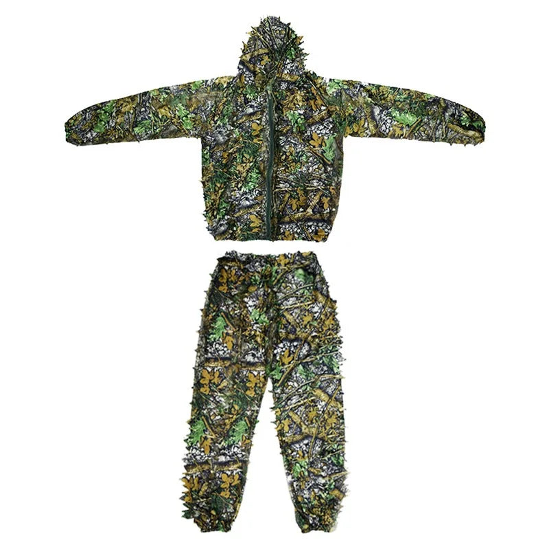 Men Women  Outdoor Ghillie Suit Camouflage Clothes Jungle Suit CS Training Leaves Clothing Hunting Suit Pants Hooded Jacket