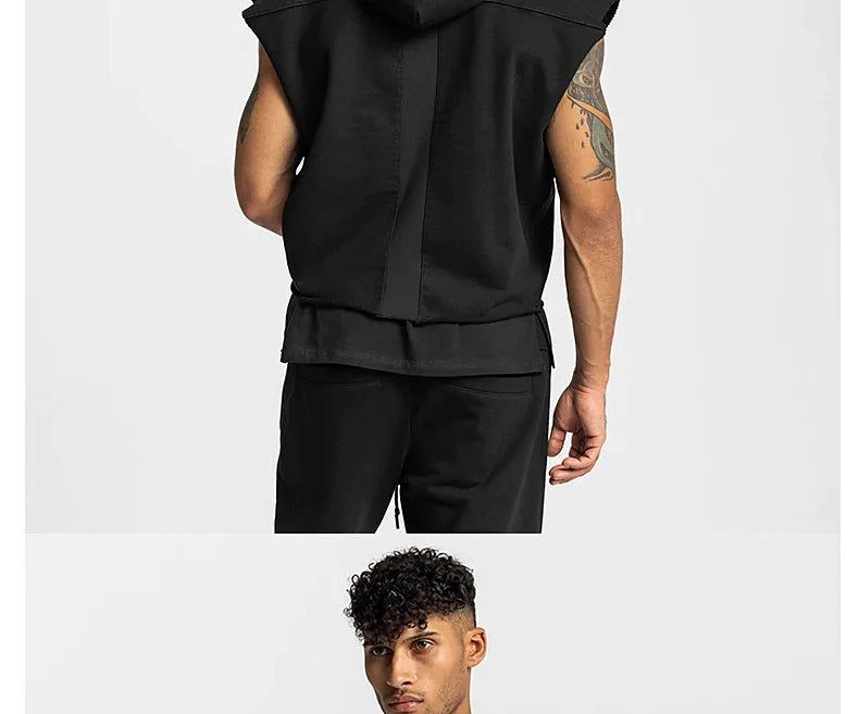 Mens Brand Gyms Clothing Bodybuilding Hooded Tank Top Cotton Sleeveless Vest Sweatshirt Fitness Workout Sportswear Tops Male