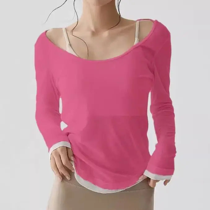 Yoga clothing cover up, women's slim fit sports long sleeved, breathable Pilates top for external wear