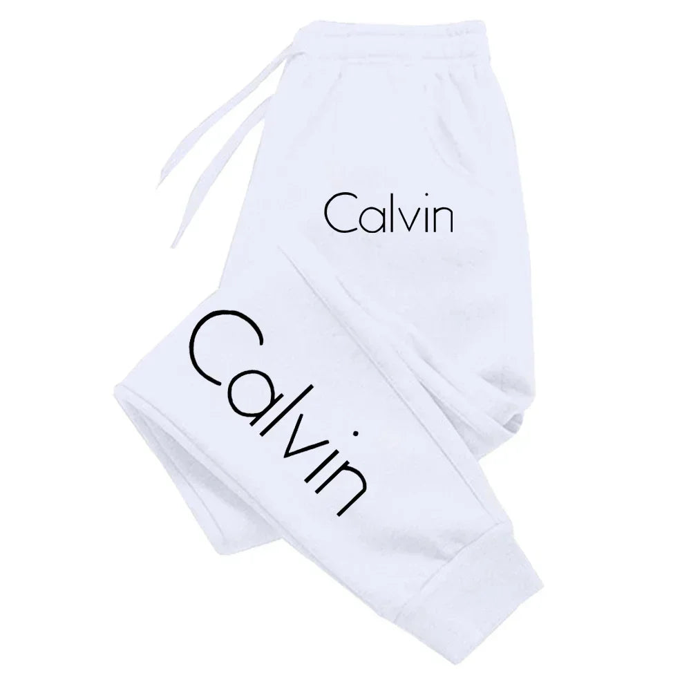 Men's and Women's Printed Sports Running Pants, Autumn Waist Belt Long Sweatshirt Pants, Solid Gym Pants, Universal Gym Clothing