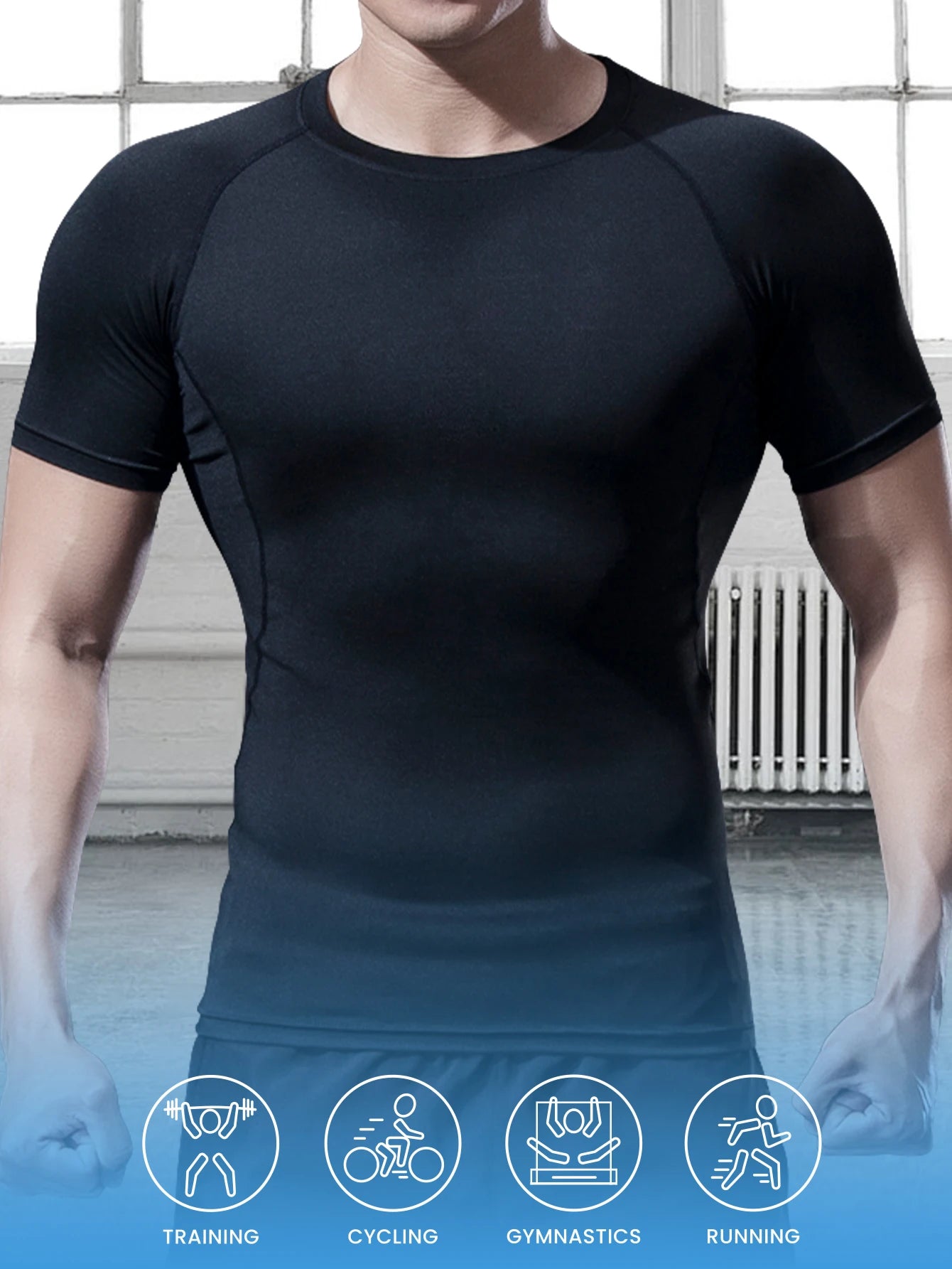 Men's Gym Training T Shirt, Outdoor, Jogging, Running Sportswear, Tight, Stretchy, Breathable Compression Top, Summer