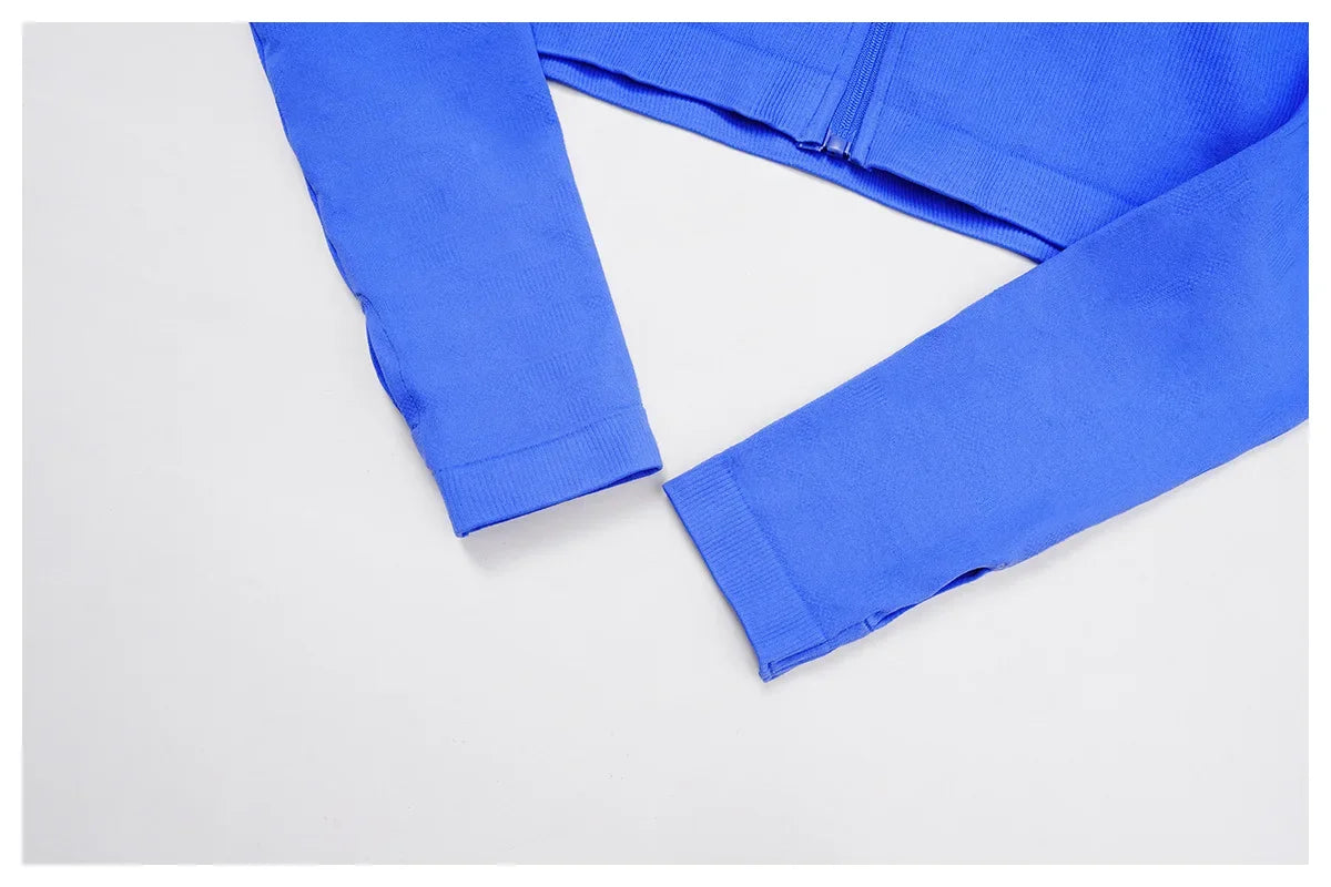 Seamless 2 Pieces Yoga Suit Sports Outfits Women Gym Set Women Tracksuit Running Workout Long Sleeve Sports Shirt Yoga Clothing