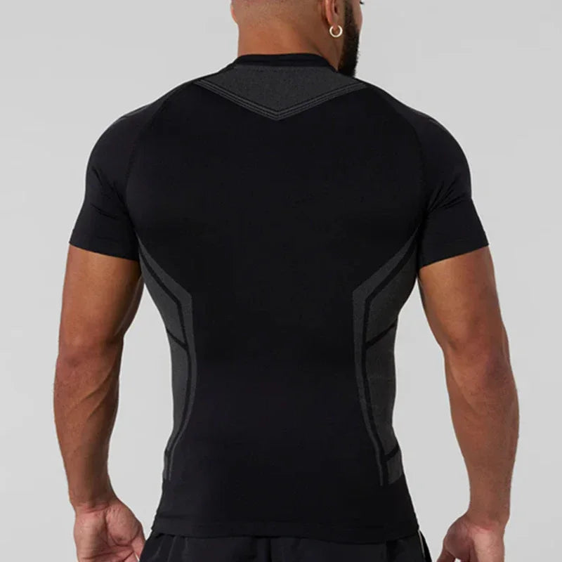 GYM Sports T-shirt Men's Tight Fitness Suit High Elasticity Quick-drying American Tight Fashion Muscle Leg Training Short Sleeve