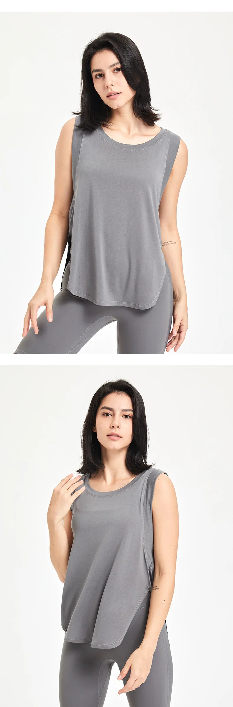 Loose Fit Sleeveless Gym Workout Shirt Women Quick Dry Yoga Running Top Female Long Modal Trainning Camis Sports Active Clothing