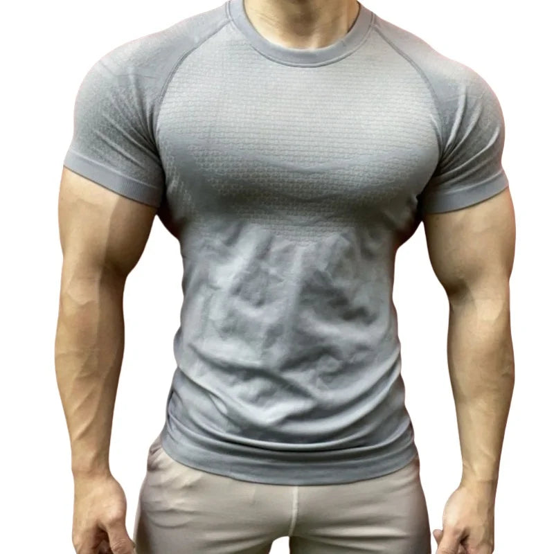 Men's Gym T-Shirt Workout & Training Fitness Short Sleeve Slim Fit O-Neck Athletic Baselayer Tees Tops Sport Clothing