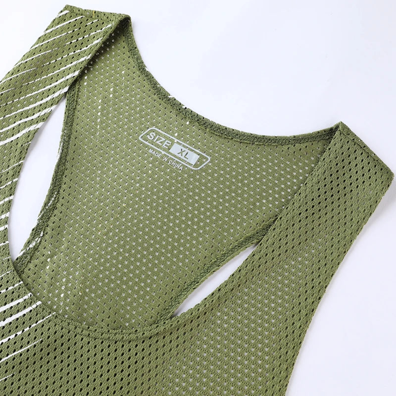 Men Casual Sport Vests Quick Dry Breathable Fitness Running Gym Sleeveless Mesh Workout Vests Prints Bodybuilding Muscle Singlet