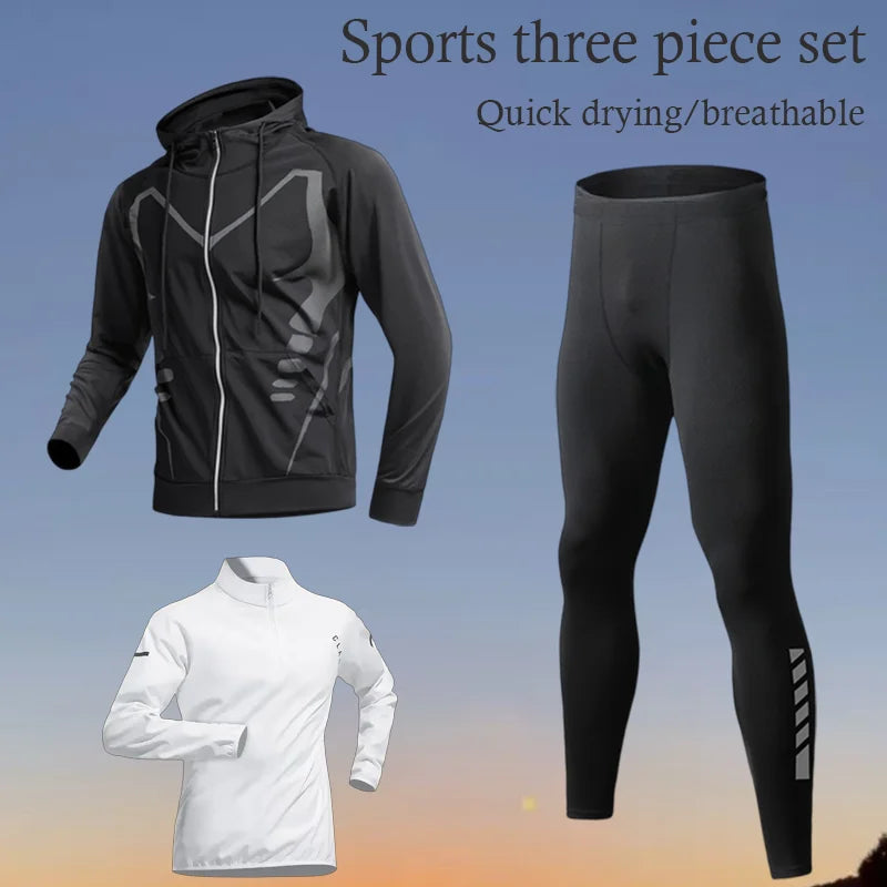 Men's Waterproof Casual Sportswear Set Tight Fitting Trendy Gym Running Clothes for Spring Summer Morning Jogging