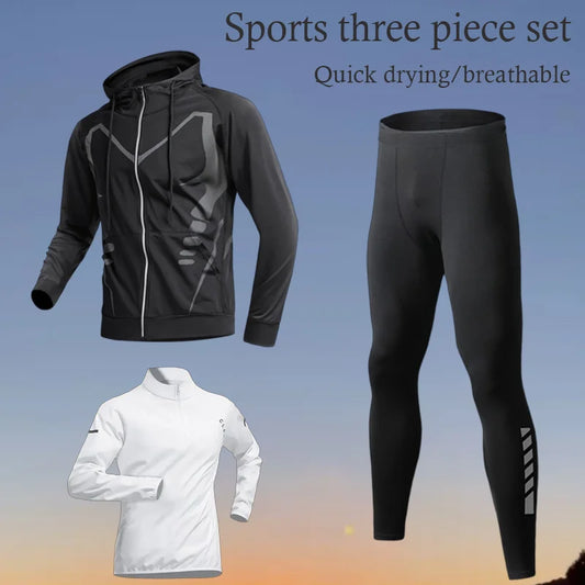 Men's Waterproof Casual Sportswear Set Tight Fitting Trendy Gym Running Clothes for Spring Summer Morning Jogging