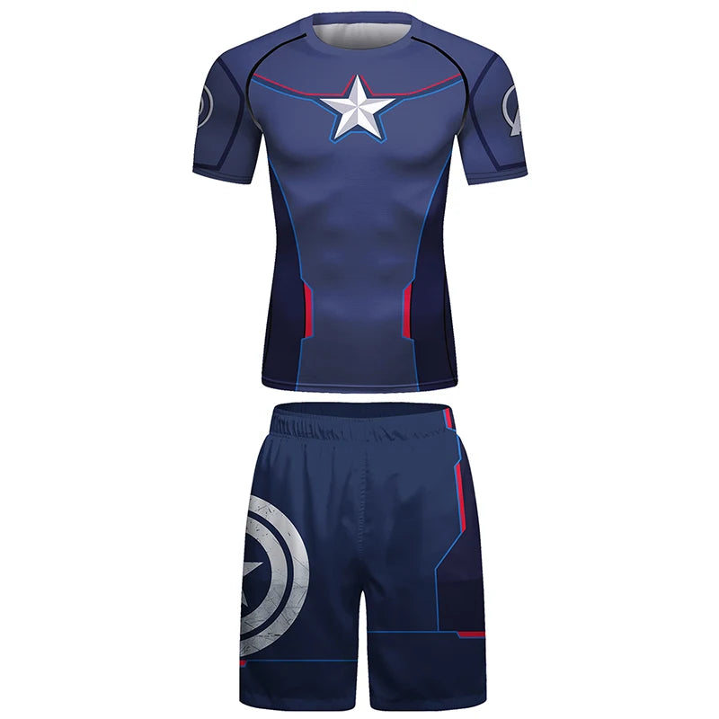 4PCS Sports Suit Bjj Jiu jitsu gi Rashguard T-shirt +MMA Shorts Muay Thai Pants Cool Boxing Grappling Wear Gym Running Clothing