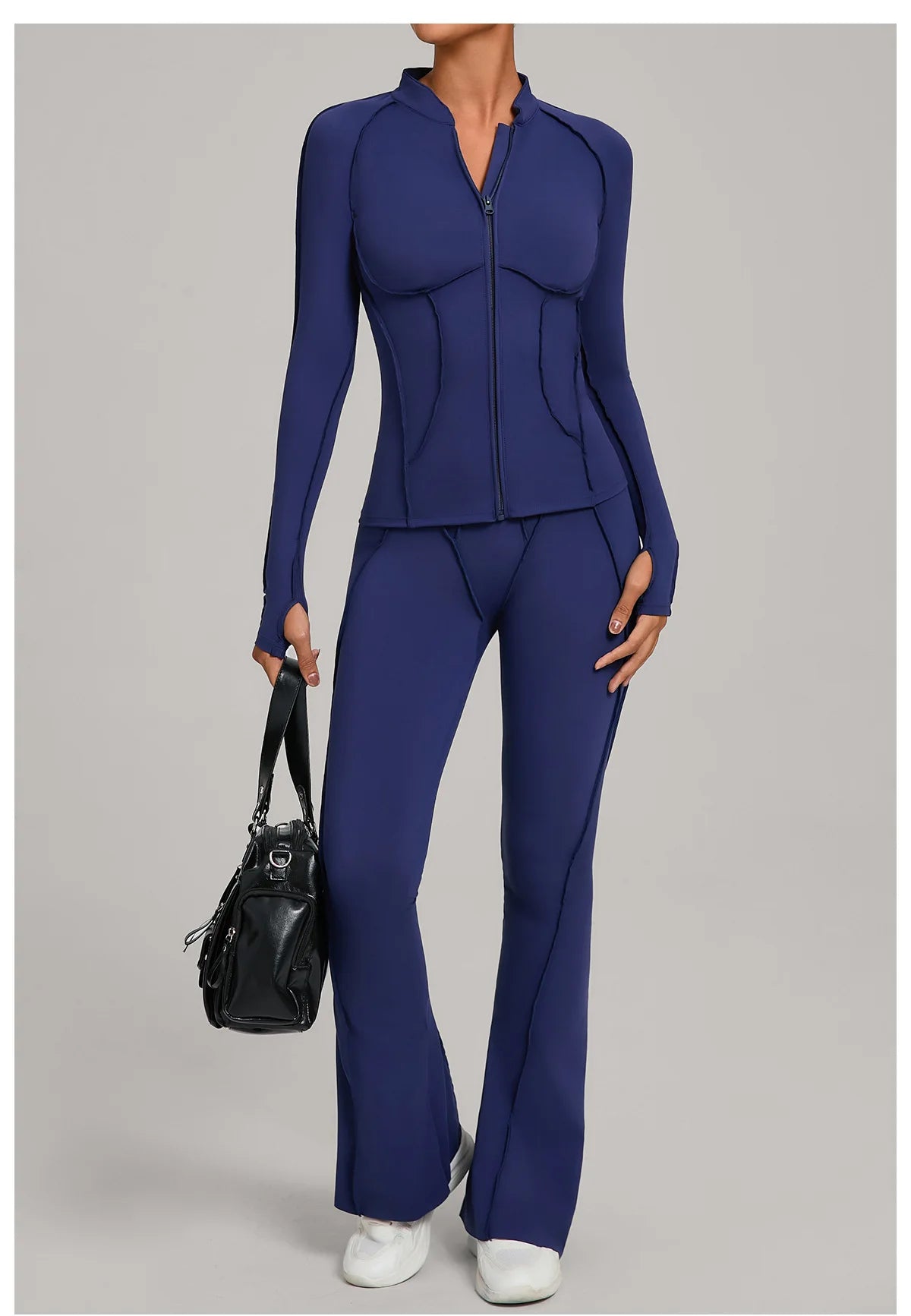 Gym Yoga Outfit for Women Autumn Winter Zipper Long Sleeve Fitness Suit Daily Casual Running Fitness Sportswear Two-Piece Sets