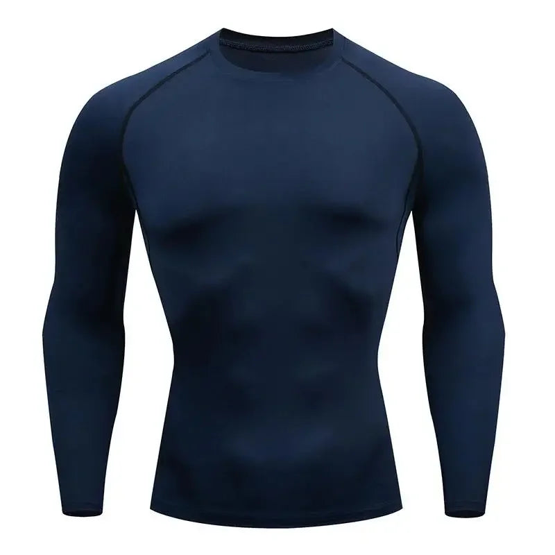 Men's tight fitting running shirt, quick drying long sleeved sportswear, men's gym clothing, fitness T-shirt, training exercise