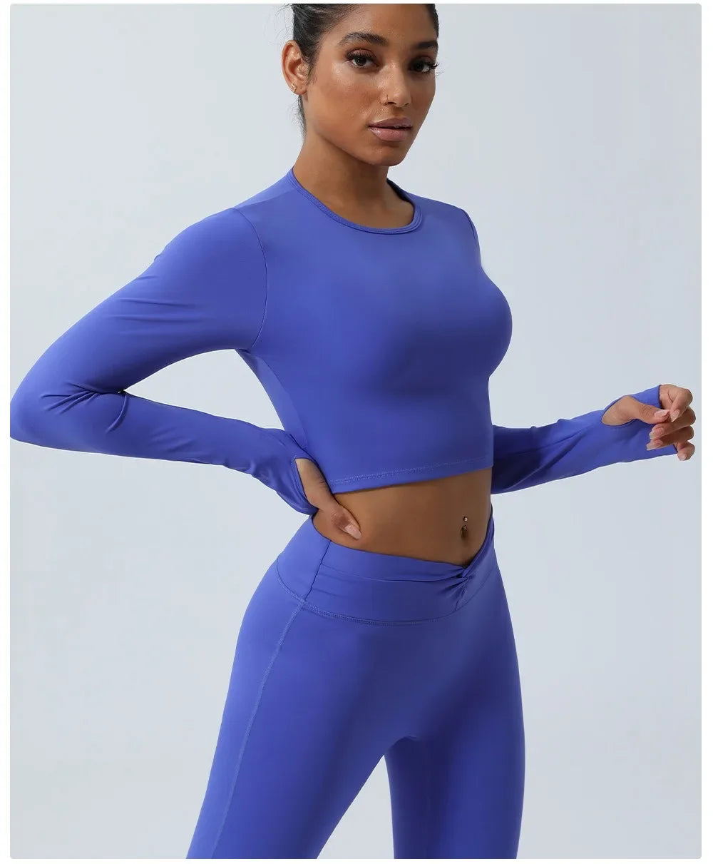 Sexy Backless Long Sleeve Yoga Clothing Stretch Gym Workout  Top Female Running Quick Dry Sportswear Women Back Cross Sports Top