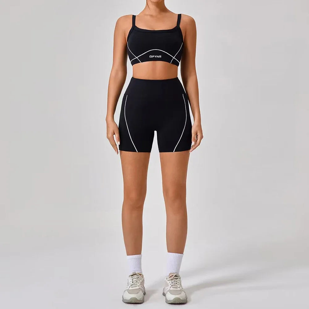 Yoga Set 2 Pieces Workout Outfits Fitness Sportswear Gym Tracksuit High Waist Leggings Sports Bra Wear Women Cycling Set