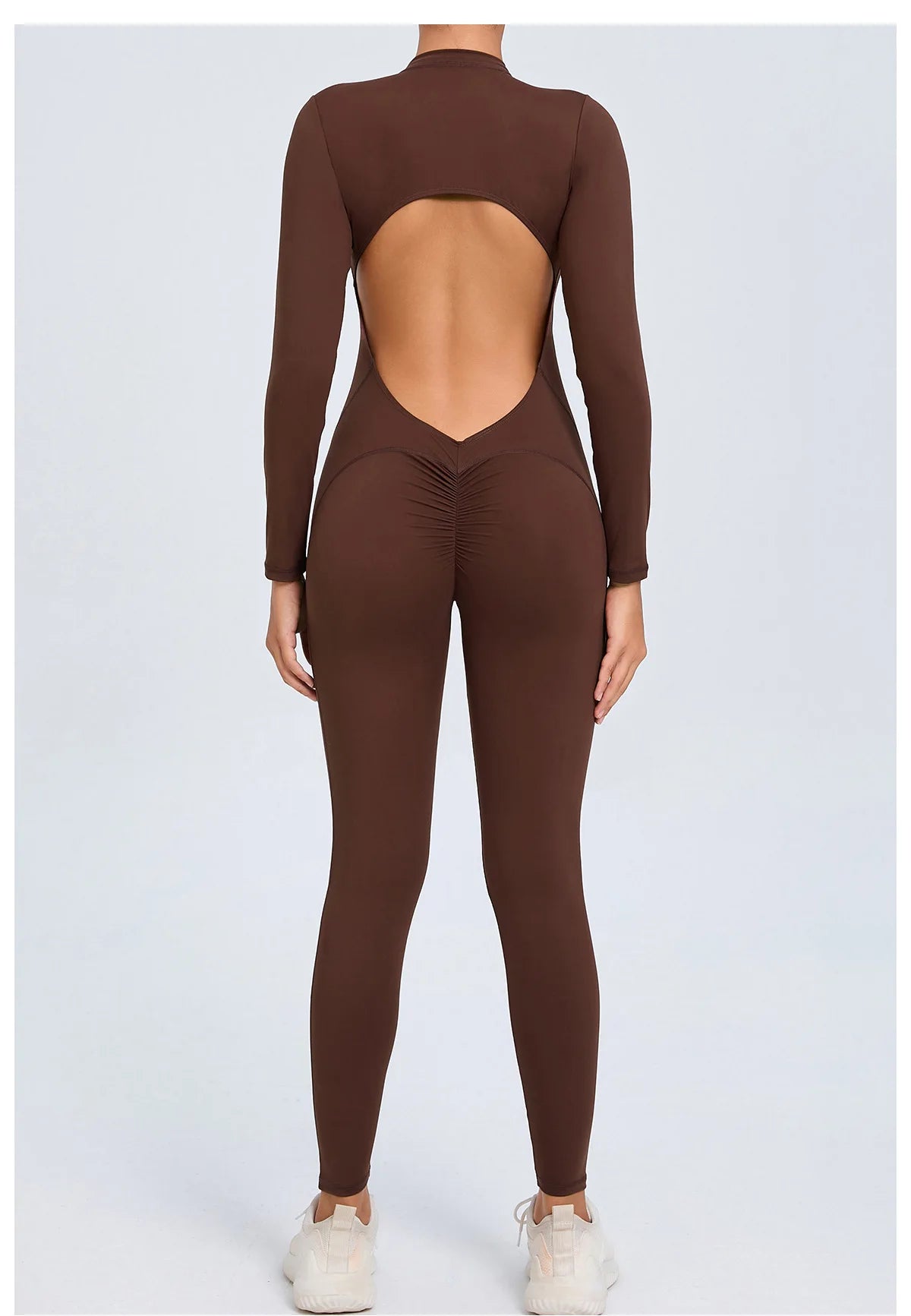 Women Sportwear Yoga Jumpsuit Zipper Long Sleeve Back Open Outfit Fitness Tracksuit Tight One-piece Gym Overalls Sports Bodysuit