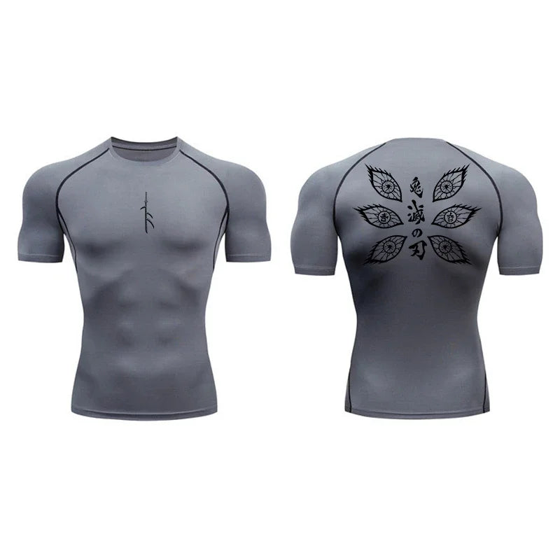 Gym Workout Running T-shirt Men Graphic Print Compression Shirt Breathable T-shirt Top Sports Quick-drying Bottoming Sportswear