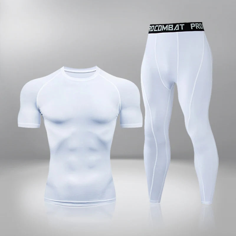 Gym Tight Training Clothing Workout Jogging Sports Set Fitness Men's Compression Thermal Underwear Top Trousers Sportswear