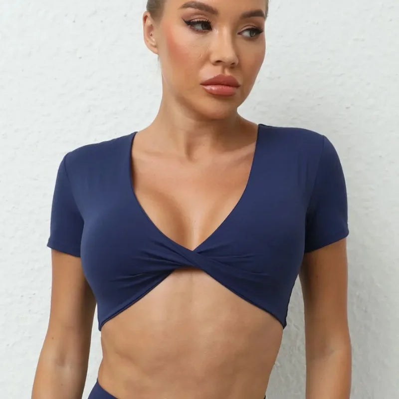 Women Sports Top Padding Gym T-shirt 2025 Sport Crop Top Woman Sportswear Yoga Clothing Tracksuit Brown Wine Red White Blue Navy