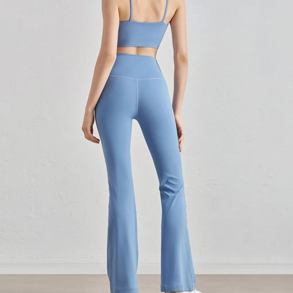 Gym High Waist Sports Flared Pants Wide Leg Hip Lifting Yoga Pants Breathable Stretchy Fitness Pants Exercise