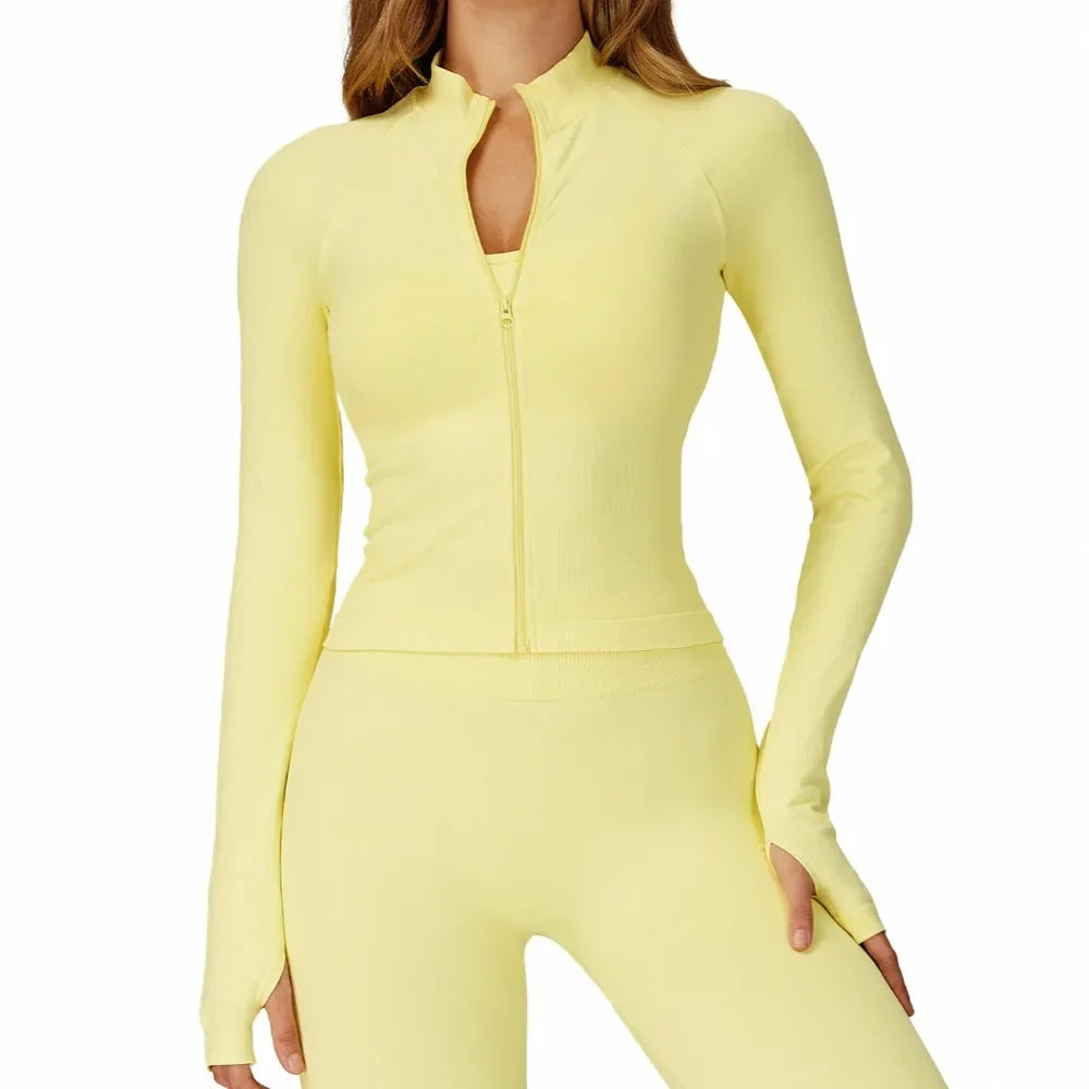 Seamless 2 Pieces Yoga Suit Sports Outfits Women Gym Set Women Tracksuit Running Workout Long Sleeve Sports Shirt Yoga Clothing