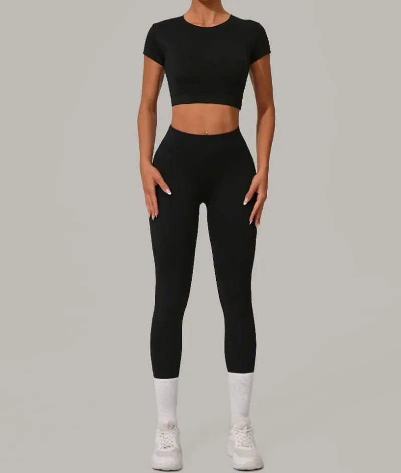 Seamless Yoga Sets Sports Fitness High Waist Hip Lift Tight Breathable Tracksuit Workout Clothing Gym Leggings Suit for Women
