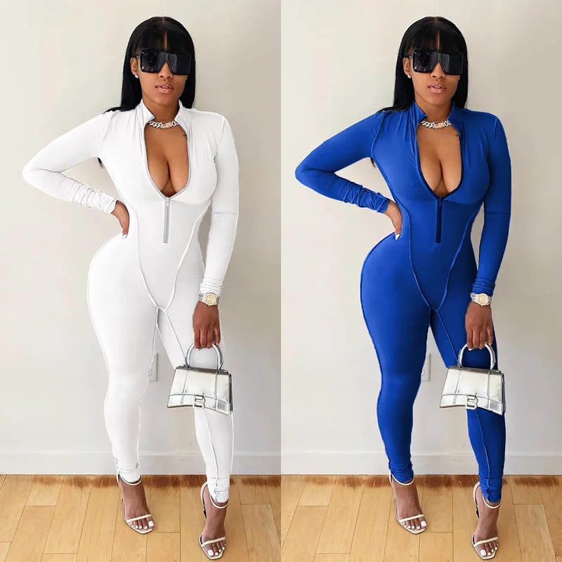 Women Sportwear Yoga Jumpsuit Zip Long Sleeve Outfit Fitness Tracksuit Tight One-piece Gym Overalls Sports Bodysuit