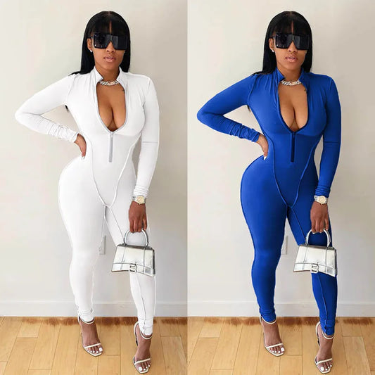 Women Sportwear Yoga Jumpsuit Zip Long Sleeve Outfit Fitness Tracksuit Tight One-piece Gym Overalls Sports Bodysuit