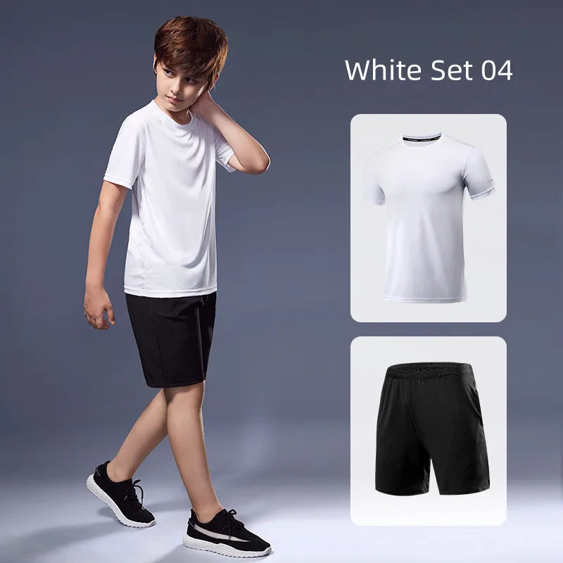 Children's Sportswear 2025 Summer Running Sportswear Boys Quick Dry Two-Piece Set Gym Clothing Fitness Suits With Shorts