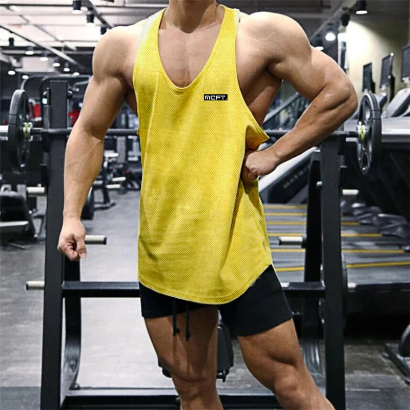 2022 Gym Workout Sleeveless Shirt Men Bodybuilding Running Clothing Fitness Sportswear Muscle For Male Y Back Tank Top
