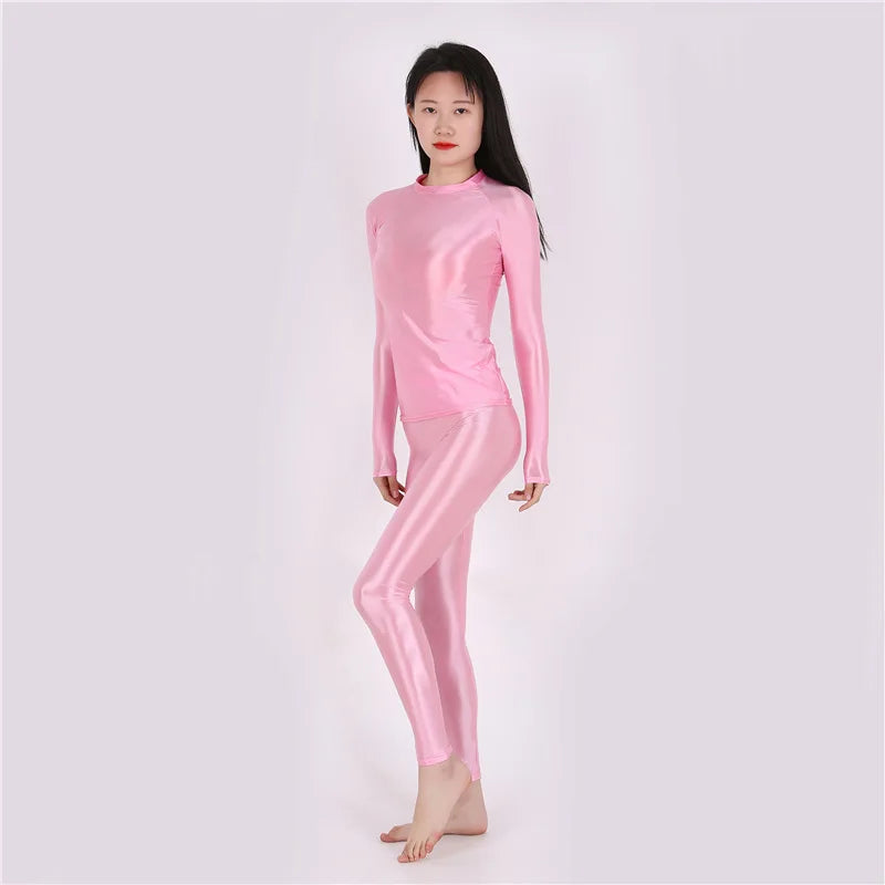 Yoga Suit Oily Pants+ Top Silky Shiny Sexy Workout Clothes for Women High Elastic Plus Size Gym Clothing Set