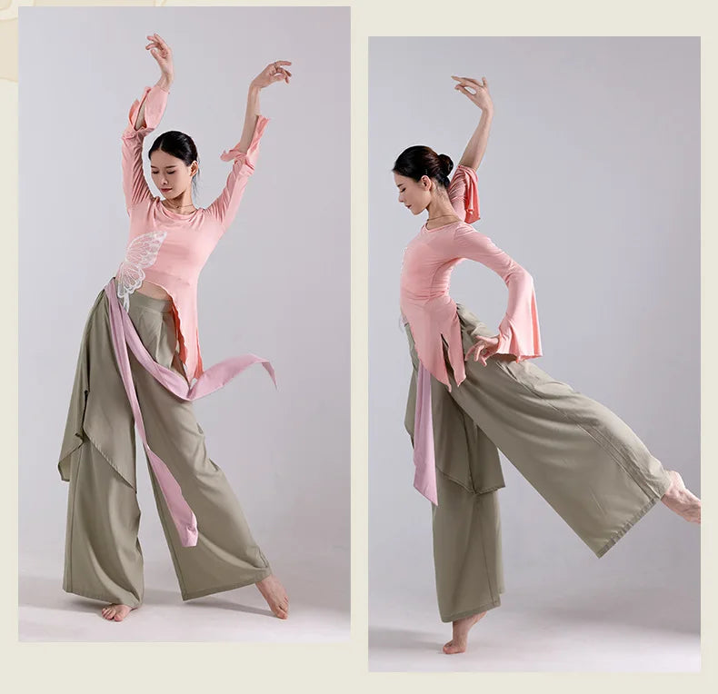 Modern Dance Dance Practice Clothing Long Sleeve Tops Body Training Clothing Classical Dance Dance Women's Loose Wide Leg Pants
