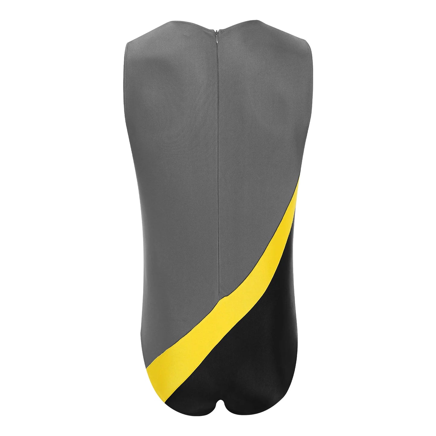 Gym Bodybuilding Leotard for Mens One-piece Swimsuit Sleeveless Zipper Color Block Sports Bodysuit Workout Athletic Costume