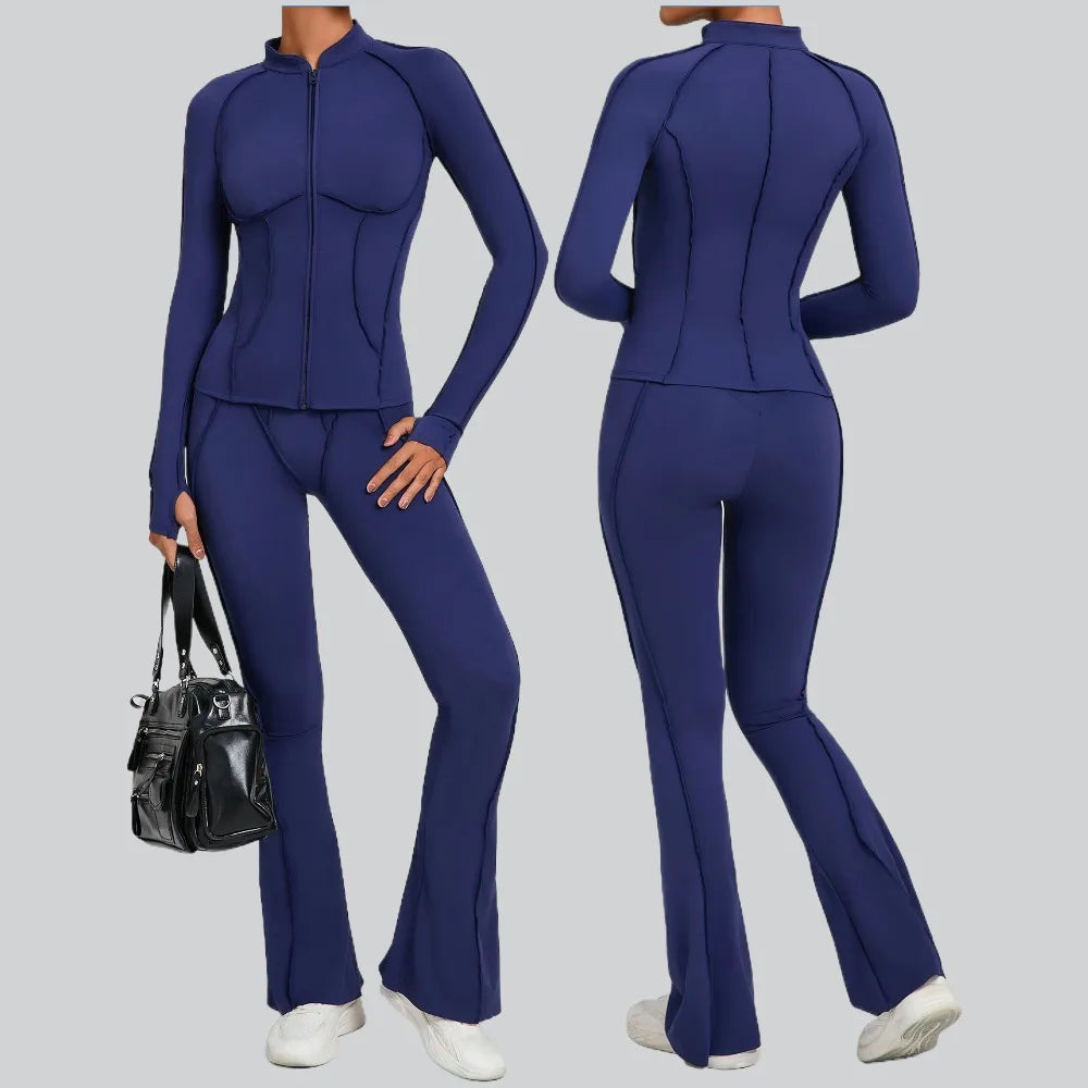 Gym Yoga Outfit for Women Autumn Winter Zipper Long Sleeve Fitness Suit Daily Casual Running Fitness Sportswear Two-Piece Sets
