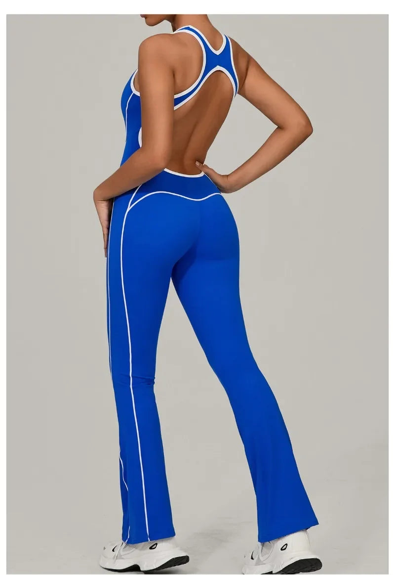 Yoga Jumpsuit Sports Fitness Hip Lifting Pleating Beautiful Back One-piece Micro Flared Workout Clothing Gym Bodysuit for Women