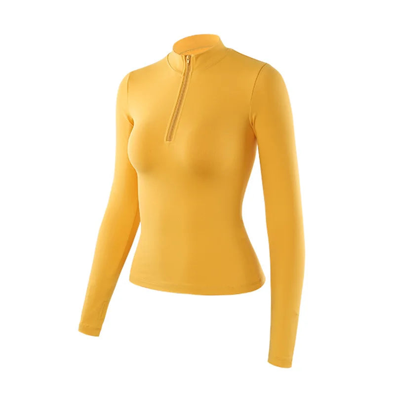 Women Sports Gym Yoga Shirts Half Zipper Long Sleeve Sportswear Tops Fitness Running Jackets Training Jogging Workout T-shirts