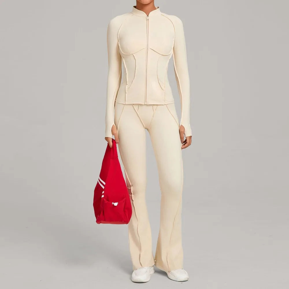 Gym Yoga Outfit for Women Autumn Winter Zipper Long Sleeve Fitness Suit Daily Casual Running Fitness Sportswear Two-Piece Sets
