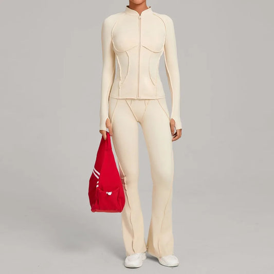 Gym Yoga Outfit for Women Autumn Winter Zipper Long Sleeve Fitness Suit Daily Casual Running Fitness Sportswear Two-Piece Sets